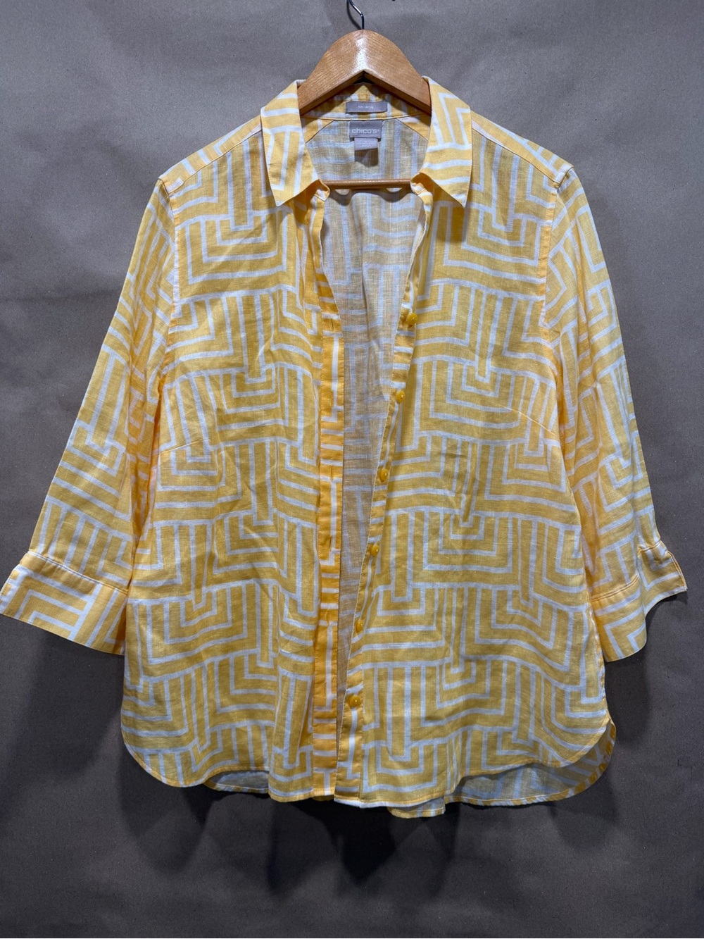 Chico's Yellow & White Geometric Button-Down Shirt